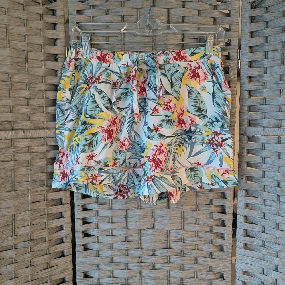 Cynthia Rowley Sleep Shorts Blue Tropical Floral Pajamas Sz S Colorful Beachy